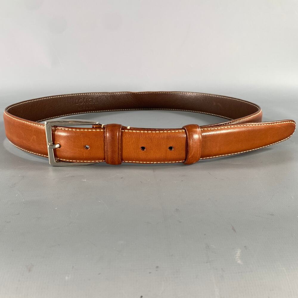 LONGHI Size 38 Brown Burgundy Crackled Leather Belt